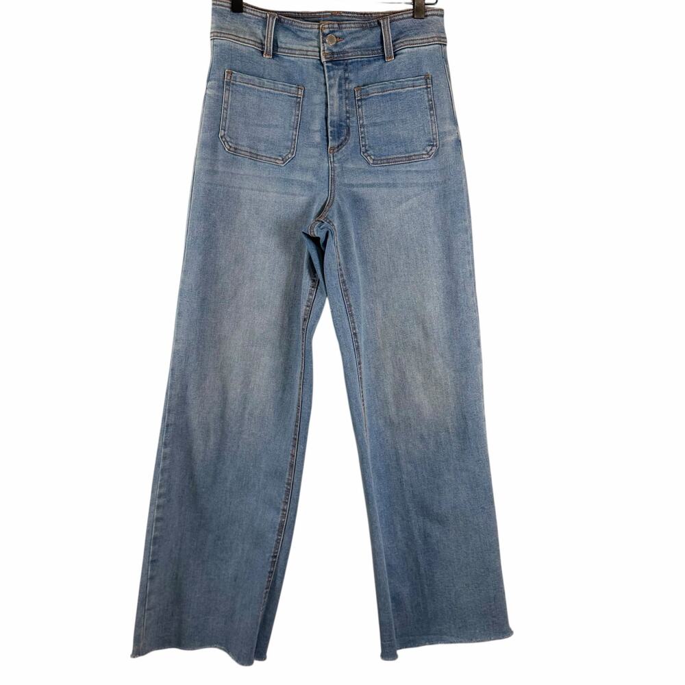 OAT New York High Rise Square Pocket Wide Leg Raw Hem Denim Jeans Size 4/27 - Picture 2 of 10